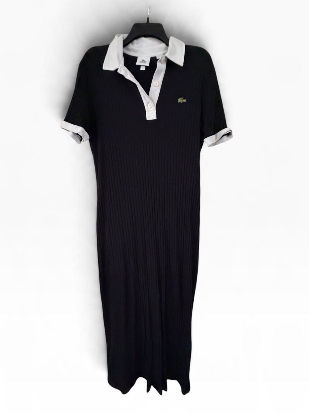 Lacoste Black Polo Midi Dress with White Trim